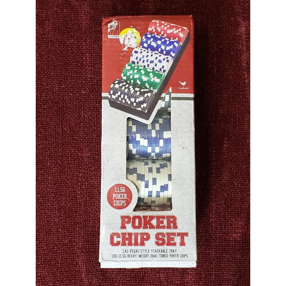 100 Piece Poker Chip Set w Tray, 11.5 Grams, 5 Colors, Cardinal brand New In Box